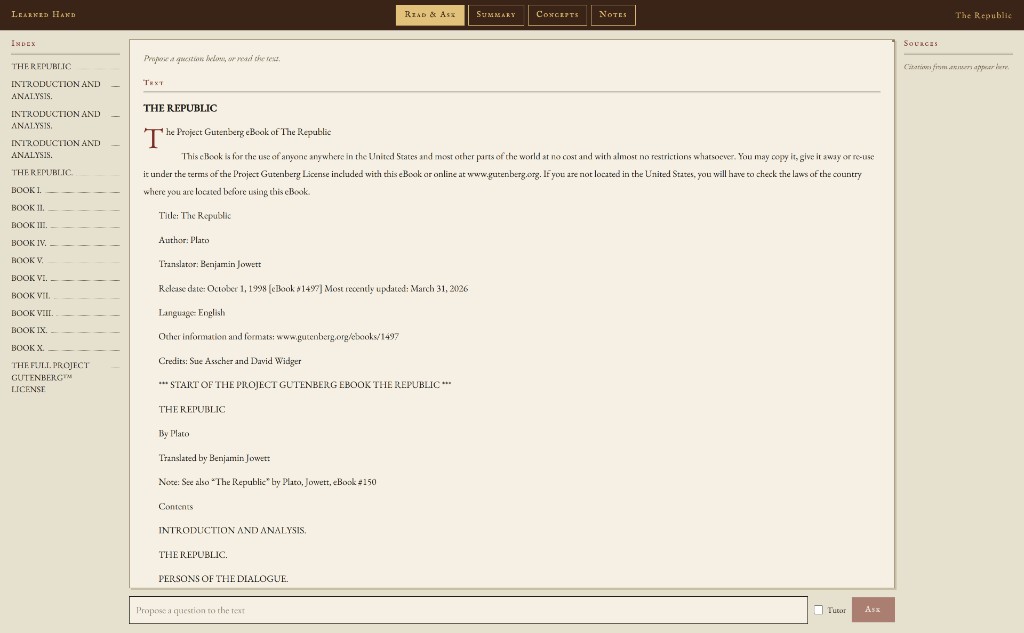 Read and Ask view with full text, section index, and cited Q&A